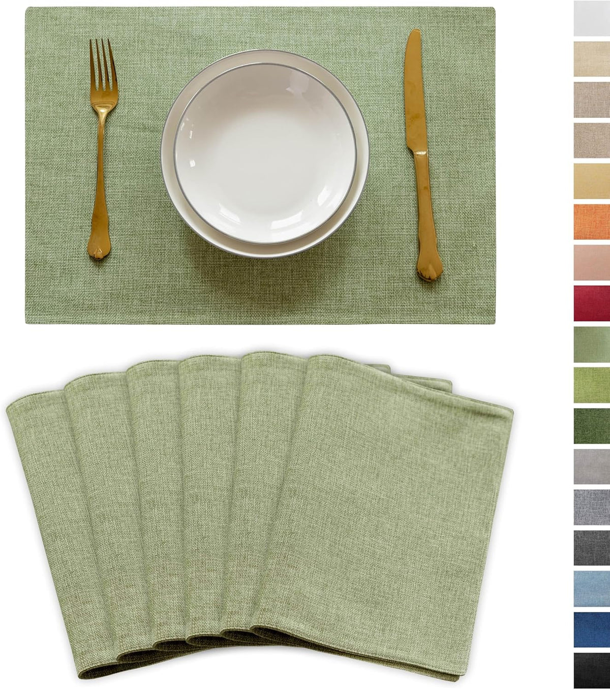 Demetex Green Placemats Set of 6 Washable Place Mats Heat Resistant Table Mats Sage Placemat for