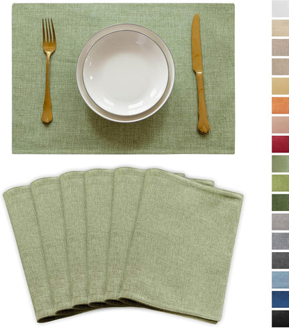 Demetex Green Placemats Set of 6 Washable Place Mats Heat Resistant Table Mats Sage Placemat for
