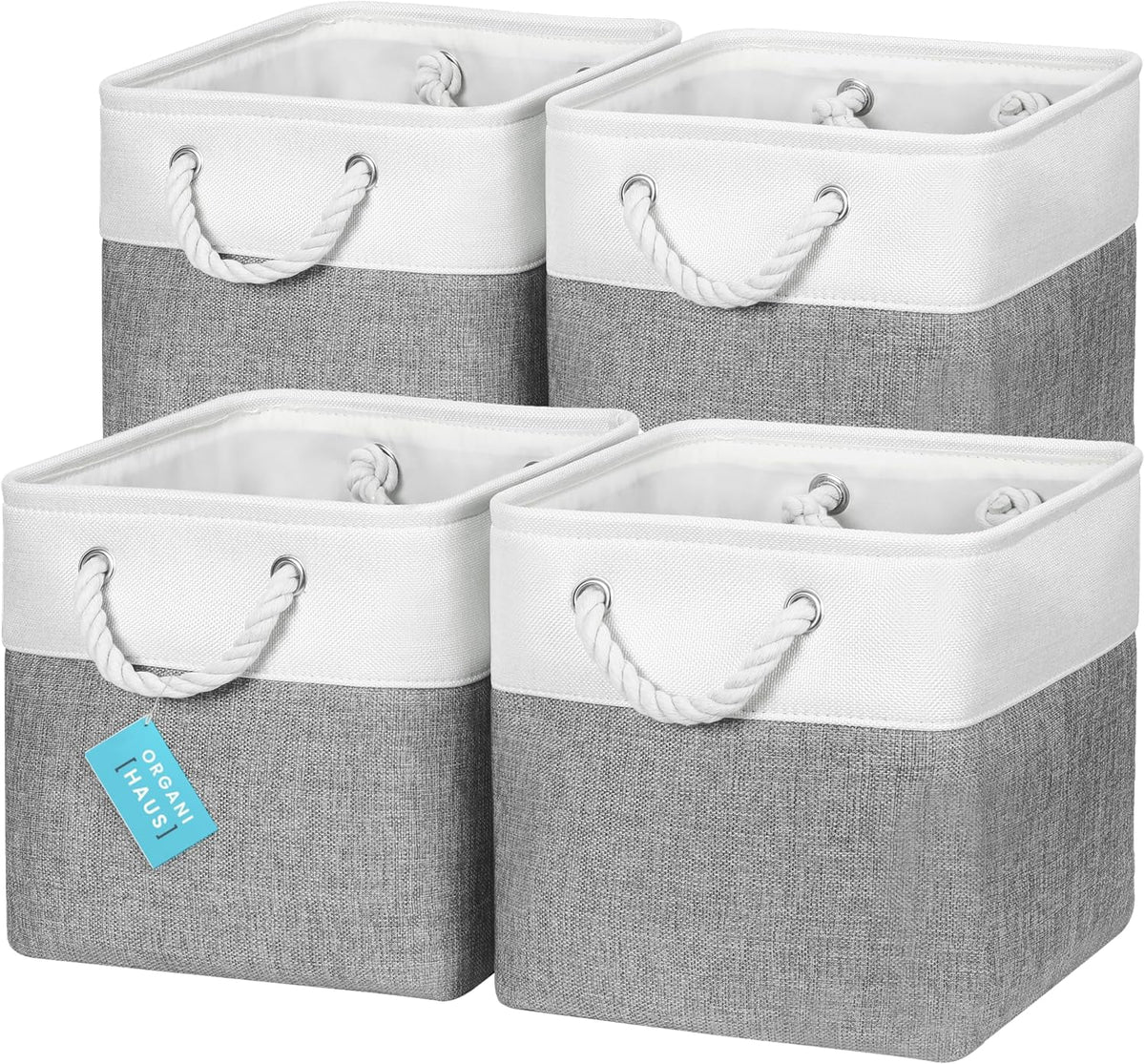 OrganiHaus 11x11 Cube Storage Bins 4 Pack, Foldable Cube Storage Organizer w/ Rope Handles