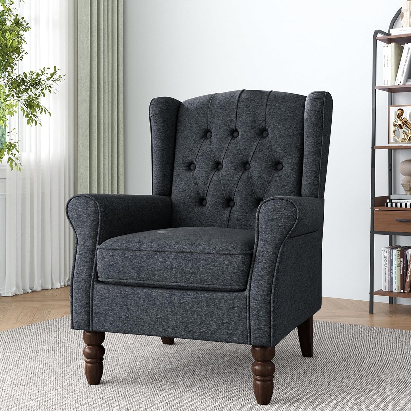 Lumibee High Back Accent Chair,Upholstered Wingback Armchair with Solid Wood Legs for Small