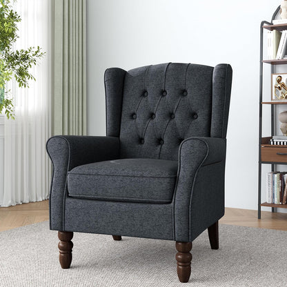 Lumibee High Back Accent Chair,Upholstered Wingback Armchair with Solid Wood Legs for Small