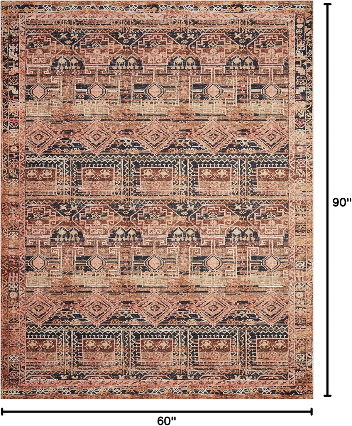 Loloi Layla Collection LAY-14 Mocha/Blush 5'-0" x 7'-6" .13" Thick Area Rug, Soft, Durable, Vintage