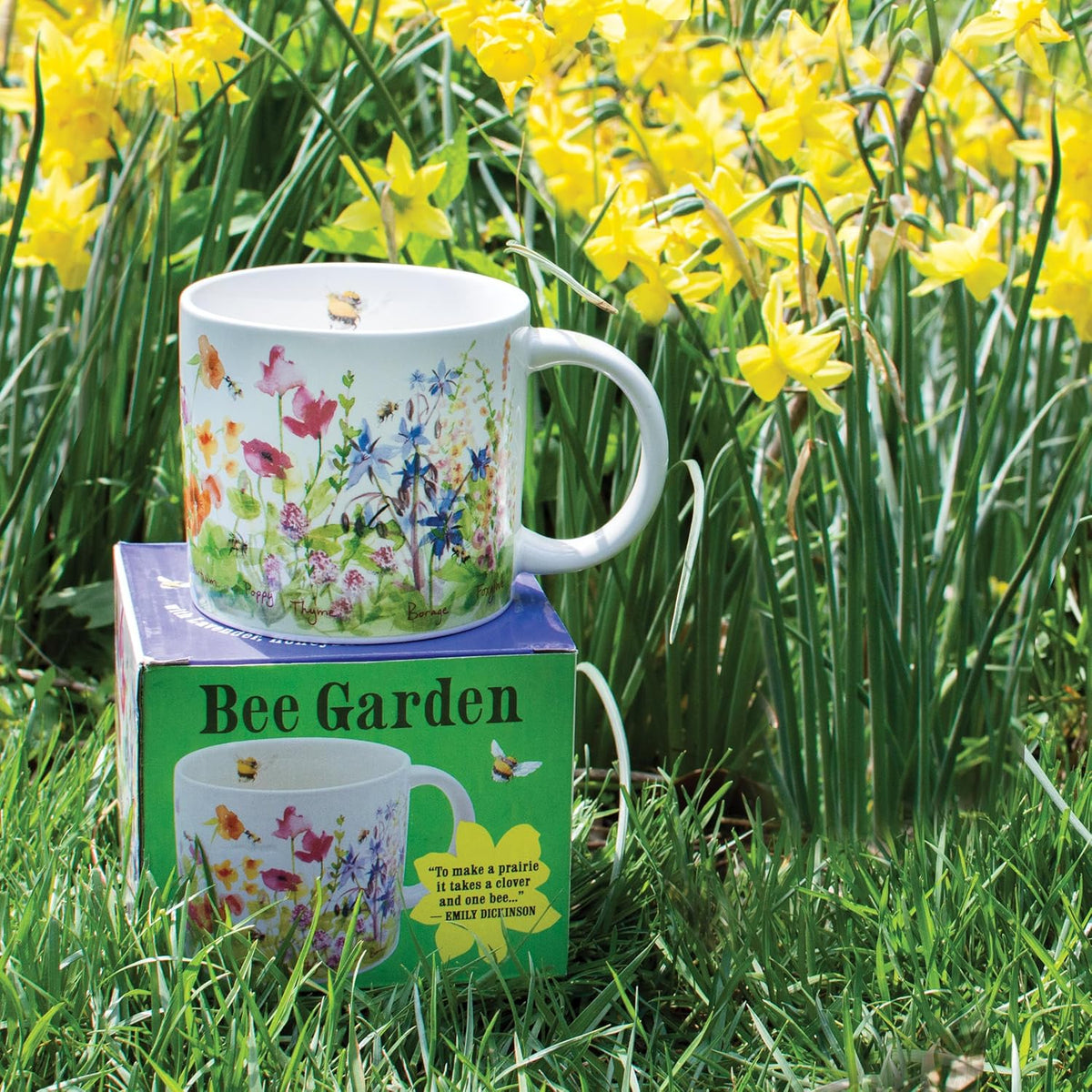 The Unemployed Philosophers Guild Bee Garden Coffee Mug - Features Beautiful Watercolor Flowers and