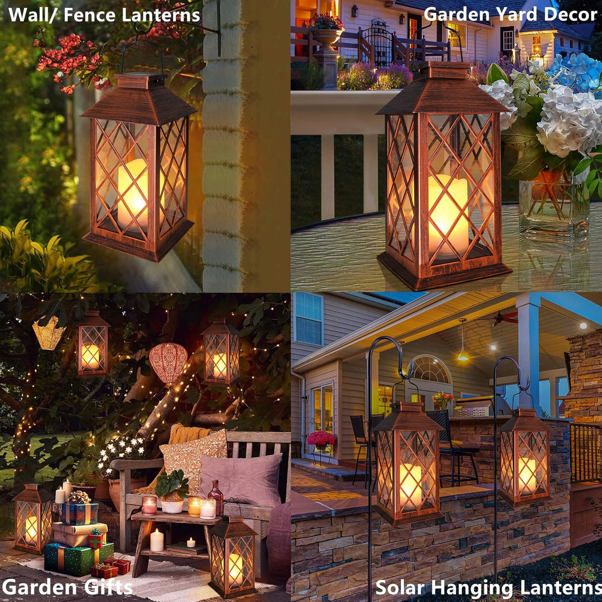 [2 Pack] TAKE ME 14" Solar Lantern Outdoor Garden Hanging Lantern Waterproof LED Flickering