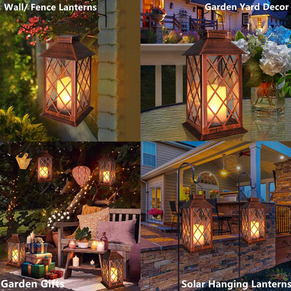 [2 Pack] TAKE ME 14" Solar Lantern Outdoor Garden Hanging Lantern Waterproof LED Flickering