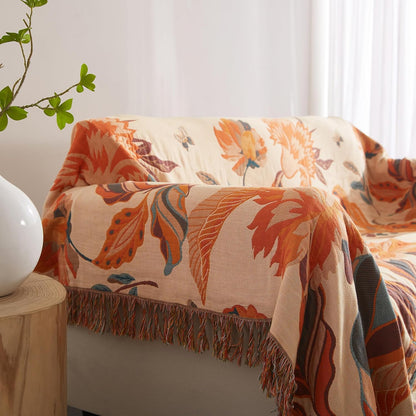 Boho Throw Blanket for Bed 90”x98”, 100% Cotton Woven Blanket for Couch Sofa, Ultra Soft 4-Layer