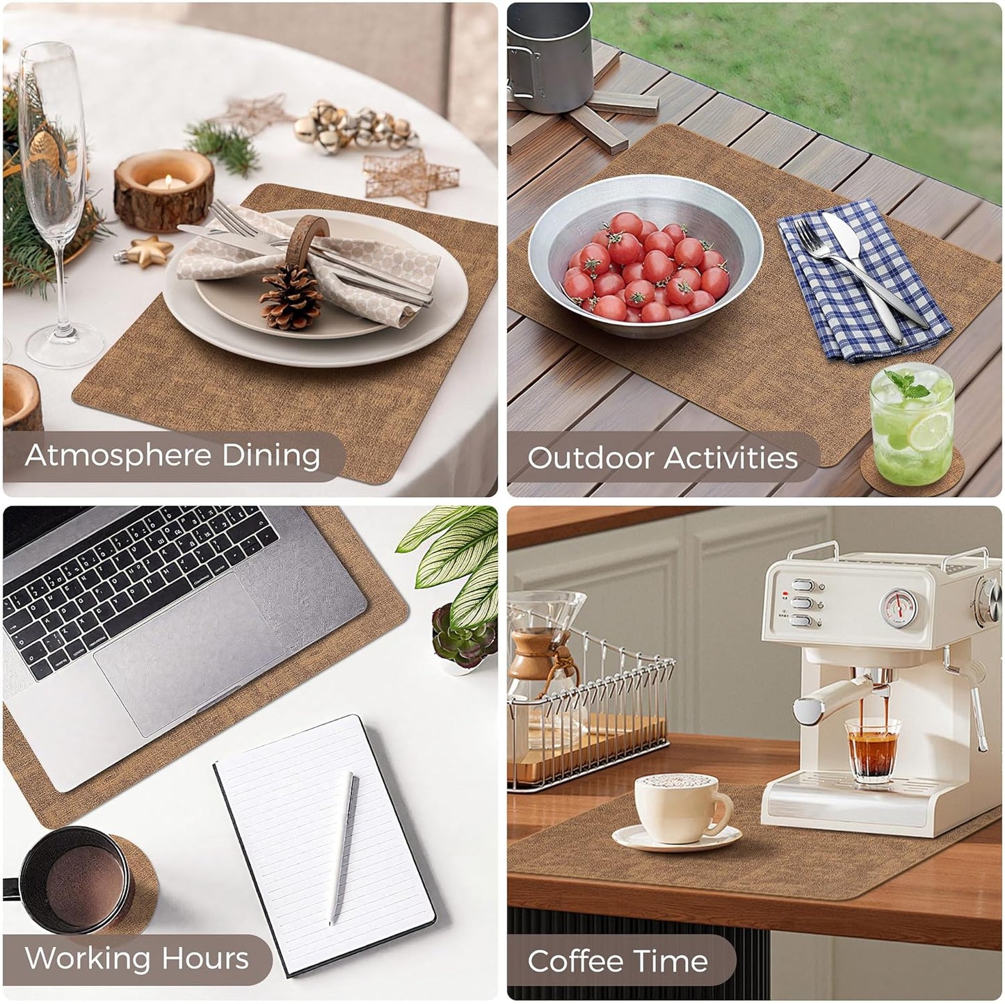 Vinyl Placemats Set of 4, Faux Leather Waterproof and Heat Resistant Place Mats, Washable Anti-Slip