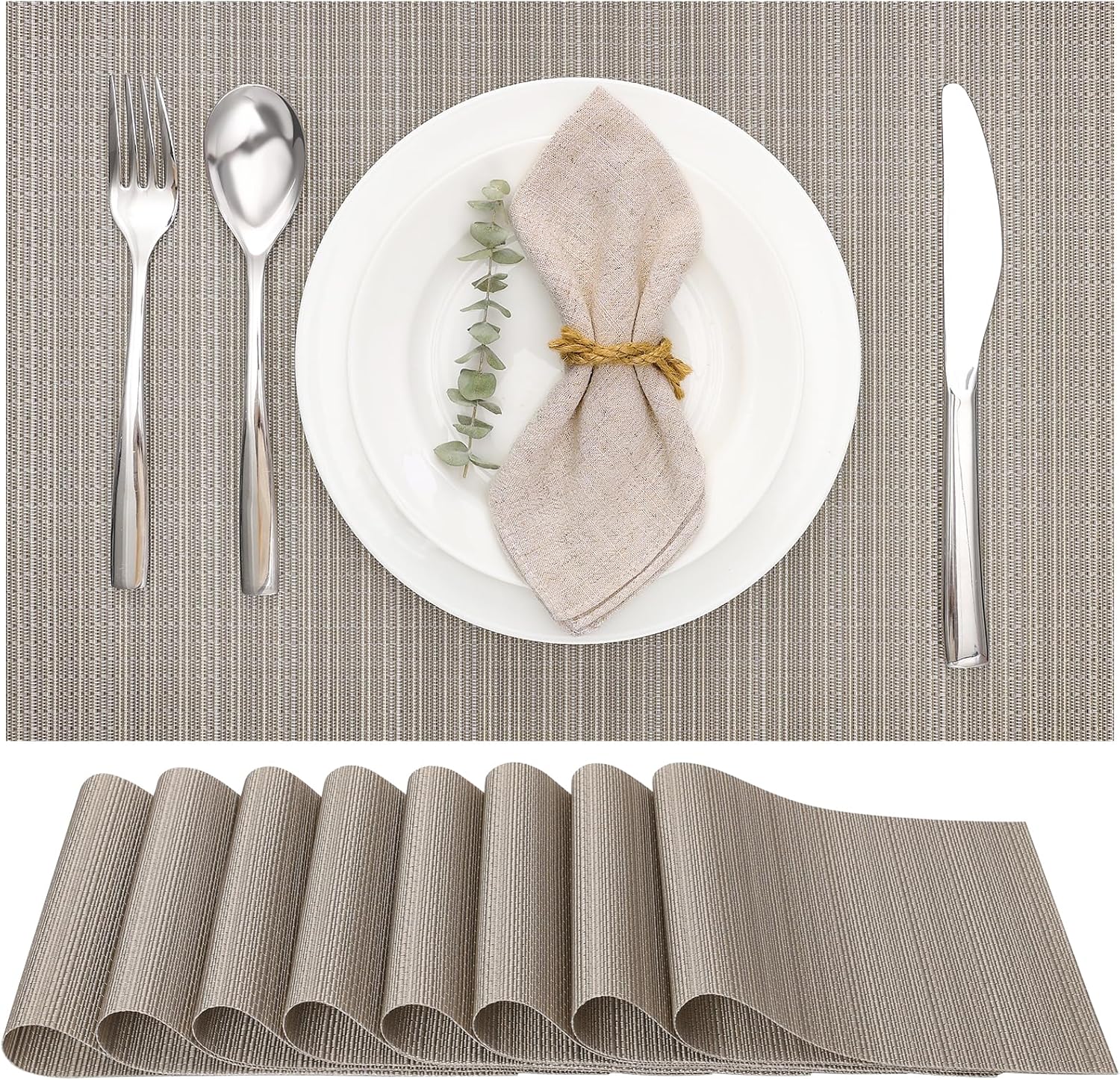 Myir JUN Placemats Set of 8, Vinyl Woven Placemats Place Mats Indoor Set of 8 Washable Table Mats