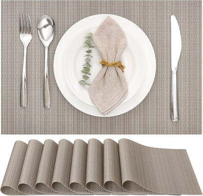 Myir JUN Placemats Set of 8, Vinyl Woven Placemats Place Mats Indoor Set of 8 Washable Table Mats