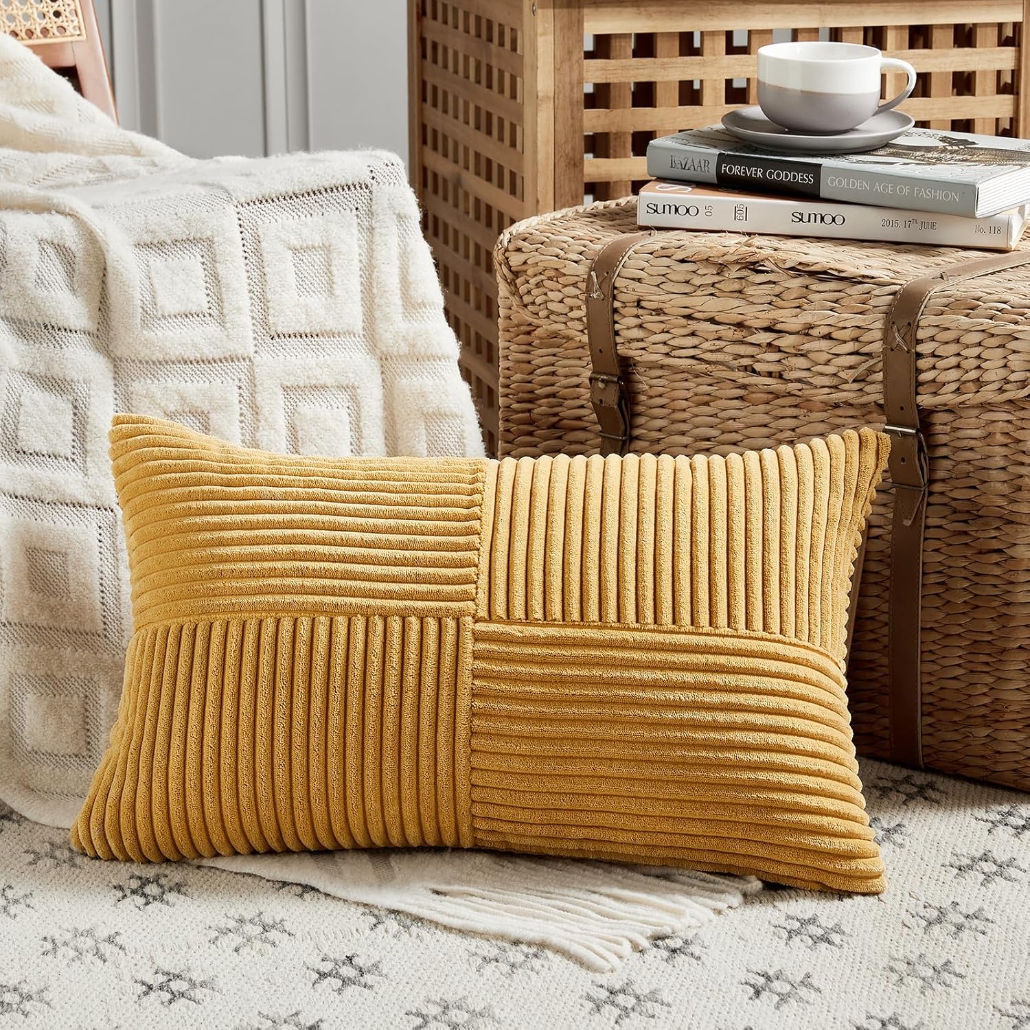 Fancy Homi 2 Packs Gold Yellow Lumbar Decorative Throw Pillow Covers 14x24 Inch for Couch Bed Sofa