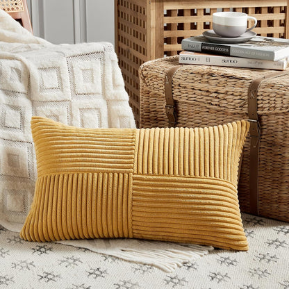 Fancy Homi 2 Packs Gold Yellow Lumbar Decorative Throw Pillow Covers 14x24 Inch for Couch Bed Sofa