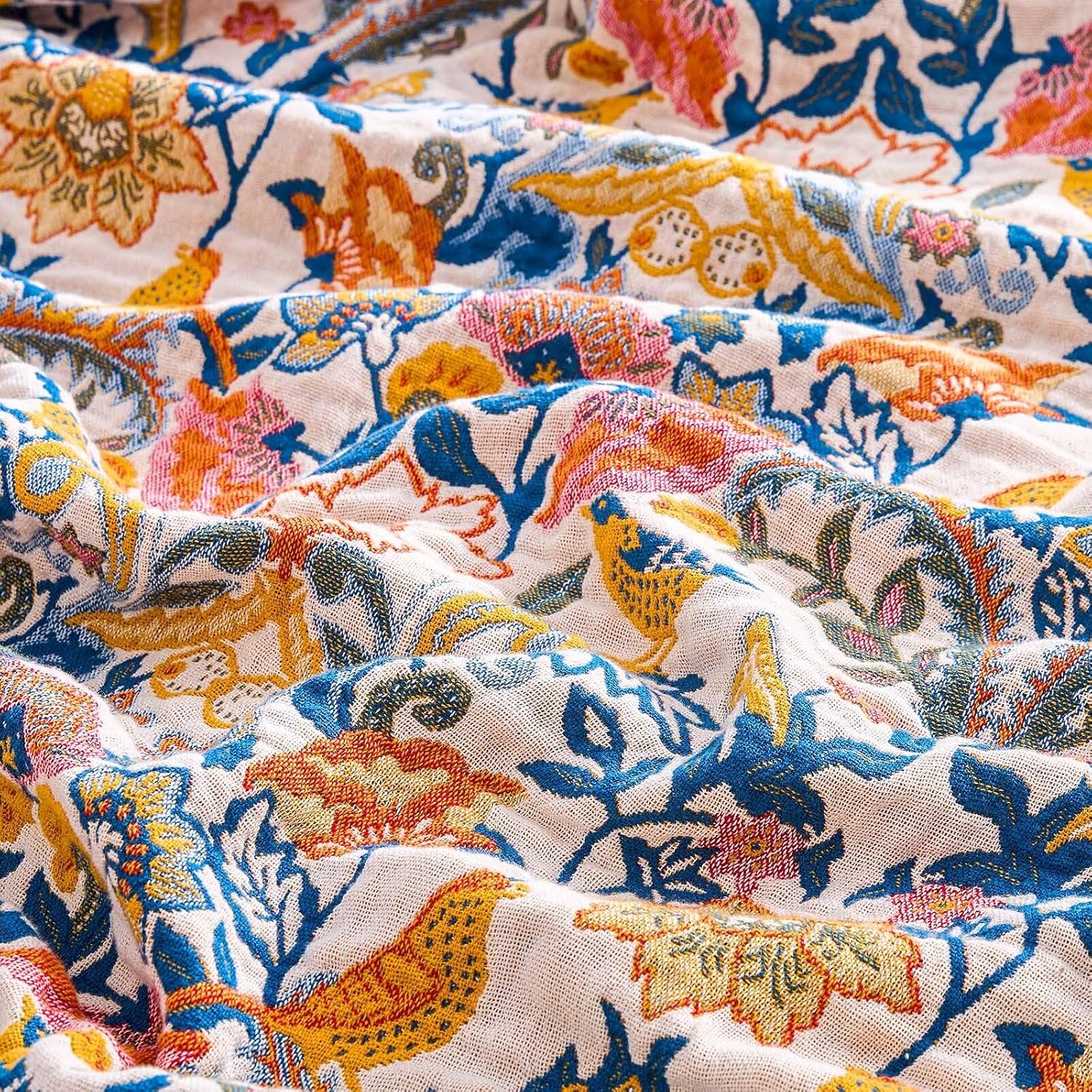 Boho Blanket Throw Quilt, 100% Cotton Soft Light Weight Throw Blankets for Summer, 90"x98"