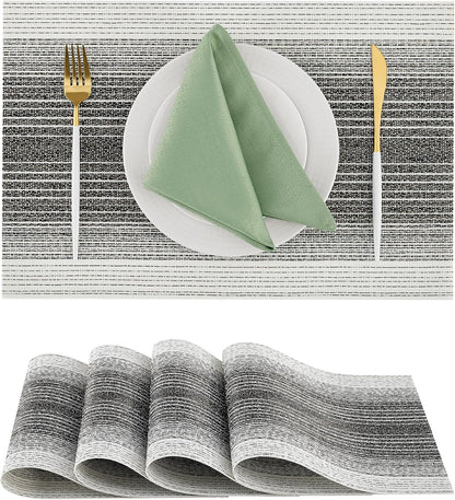 Leetaltree Black with White Woven Placemats Set of 4 - Heat Resistant Non-Slip Place mats for