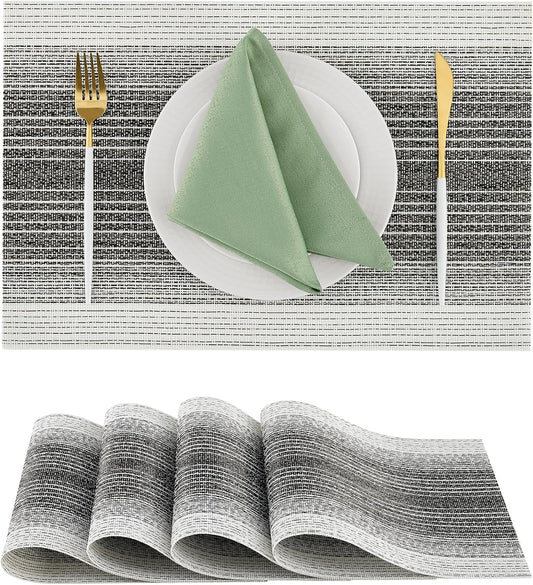 Leetaltree Black with White Woven Placemats Set of 4 - Heat Resistant Non-Slip Place mats for
