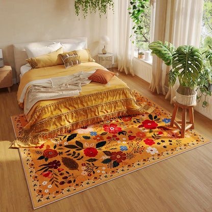 Living Room Rug 5x7 Rug Machine Washable Boho Area Rug Non Slip Floral Vintage Low Pile Large Rugs