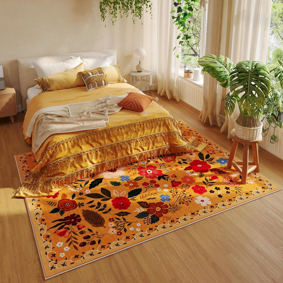 Area Rugs 8x10 Rug for Living Room Clearance Washable Boho Area Rug Non Slip Floral Vintage Low
