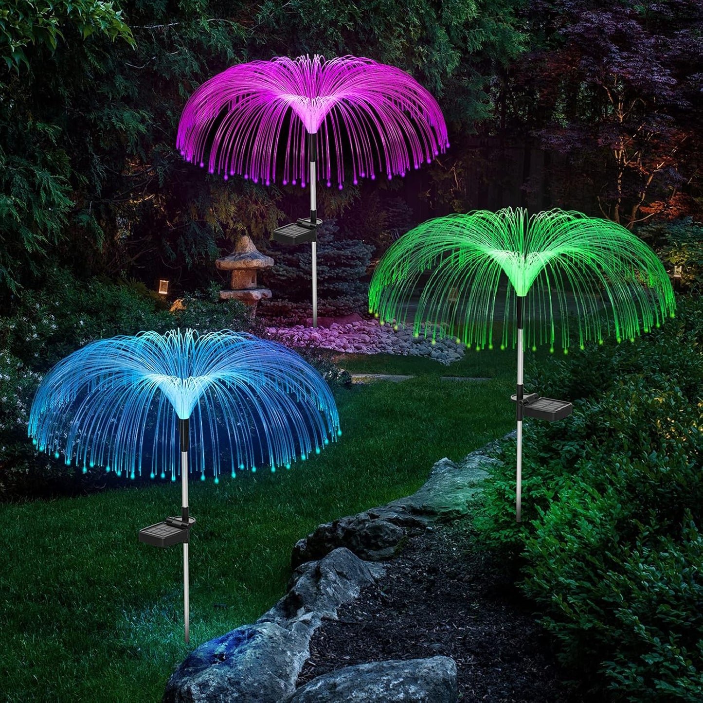 Vosaro Solar Flower Lights Outdoor Garden Decorations Waterproof, 7 Color Changing Decorative Solar