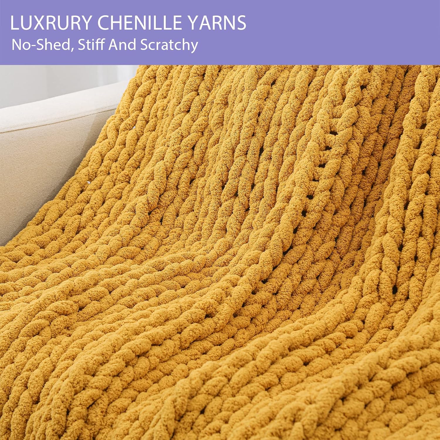 Bigacogo Chunky Knit Throw Blanket for Couch, 40x80 inches, 100% Hand Knitted with Thick Jumbo