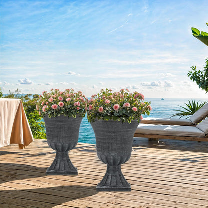 22" Large Urn Planters for Outdoor Plants, Set of 2 Plastic Flower Pot with Handmade Washed Black