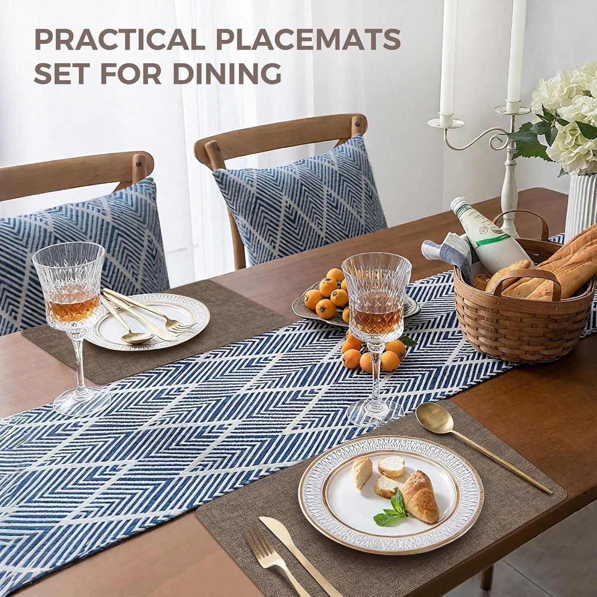 Vinyl Placemats Set of 4, Faux Leather Waterproof and Heat Resistant Place Mats, Washable Anti-Slip
