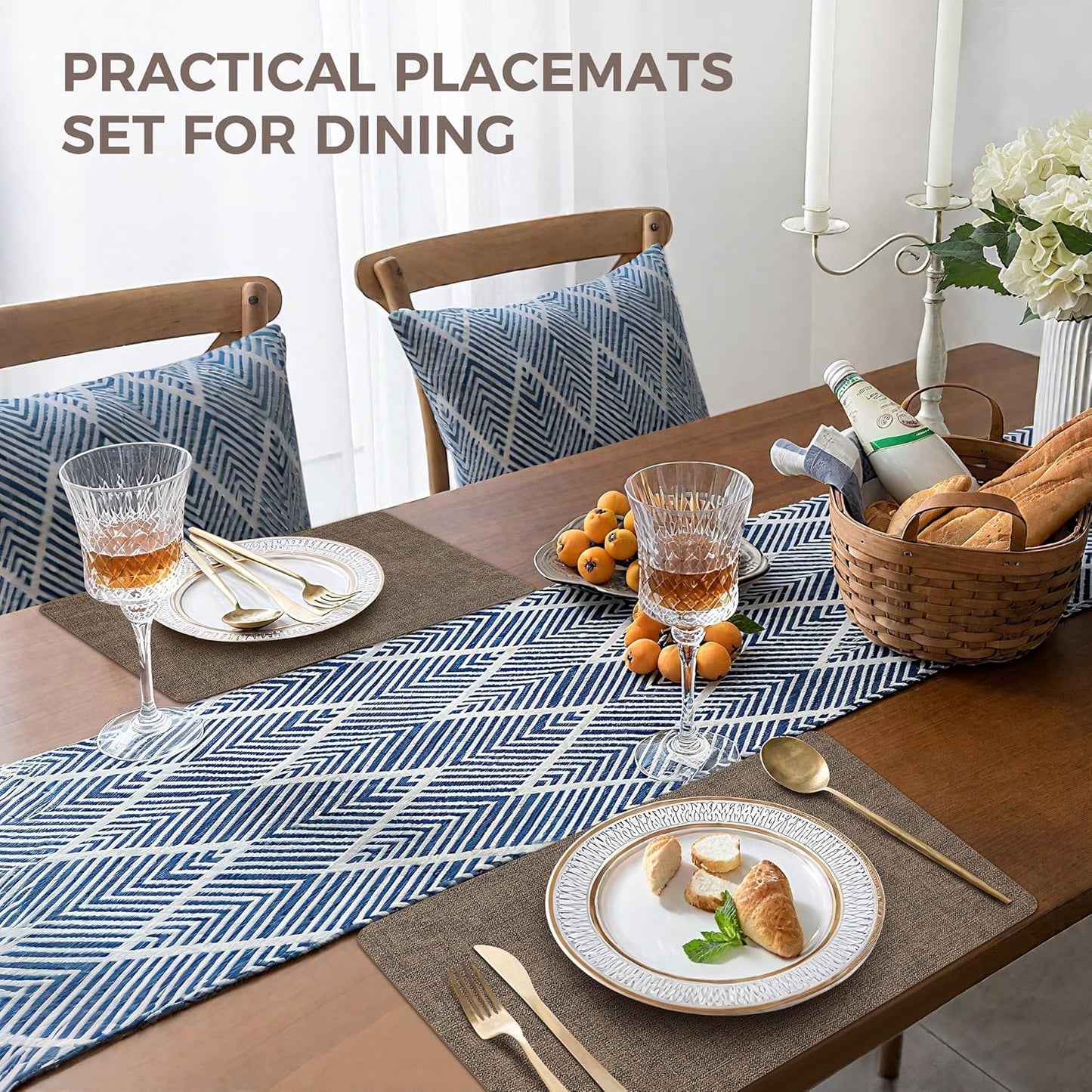 Vinyl Placemats Set of 6, Faux Leather Waterproof and Heat Resistant Place Mats, Washable Anti-Slip