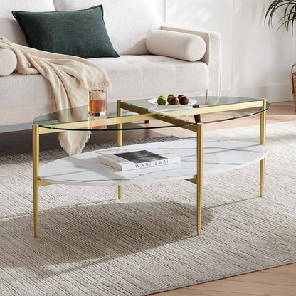 Oval Glass Coffee Table, Mid-Century Modern Design, L43 x W22 x H17 inch, Surfboard Shaped Clear