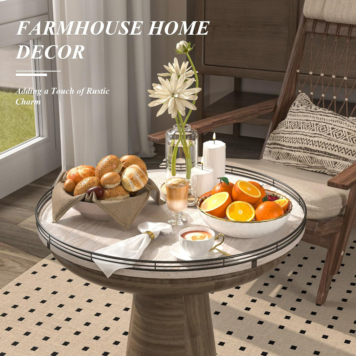 21" Lazy Susan Wood Turntable Organizer for Kitchen Decor, Farmhouse Round Wooden Lazy Susan