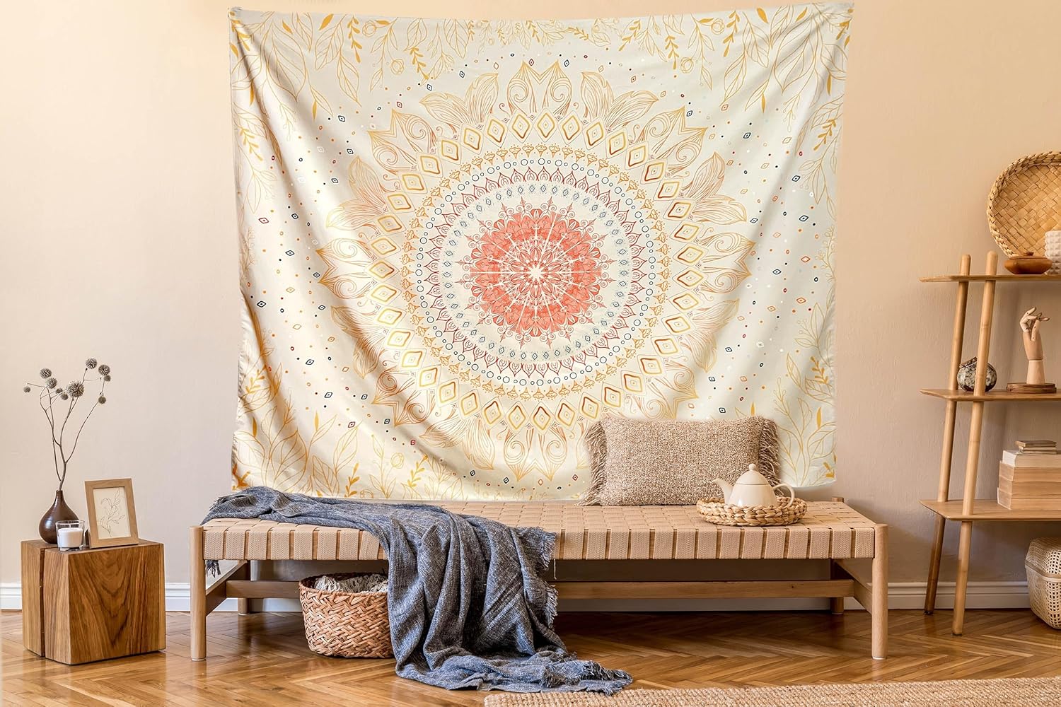 Damanse Floral Tapestry Wall Hanging Cute,Boho Wall Tapestry for Bedroom Aesthetic,Mandala Living