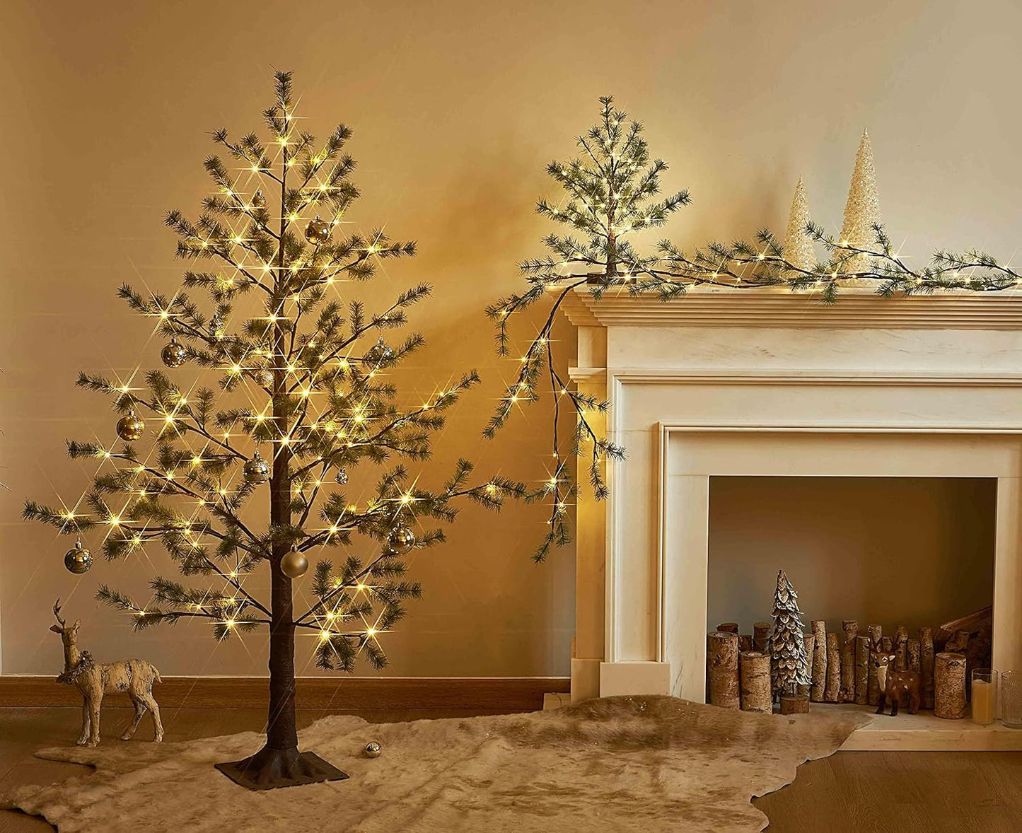 Birchlitland Lighted Pine Garland Battery Operated with Timer 6FT 48 LED Fairy Lights, Christmas