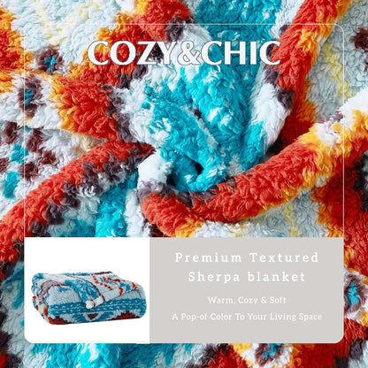CASAAGUSTO Boho Sherpa Throw Blanket, Aztec King Size Blanket, Ultra Soft, Warm, Cozy, Plush, Thick