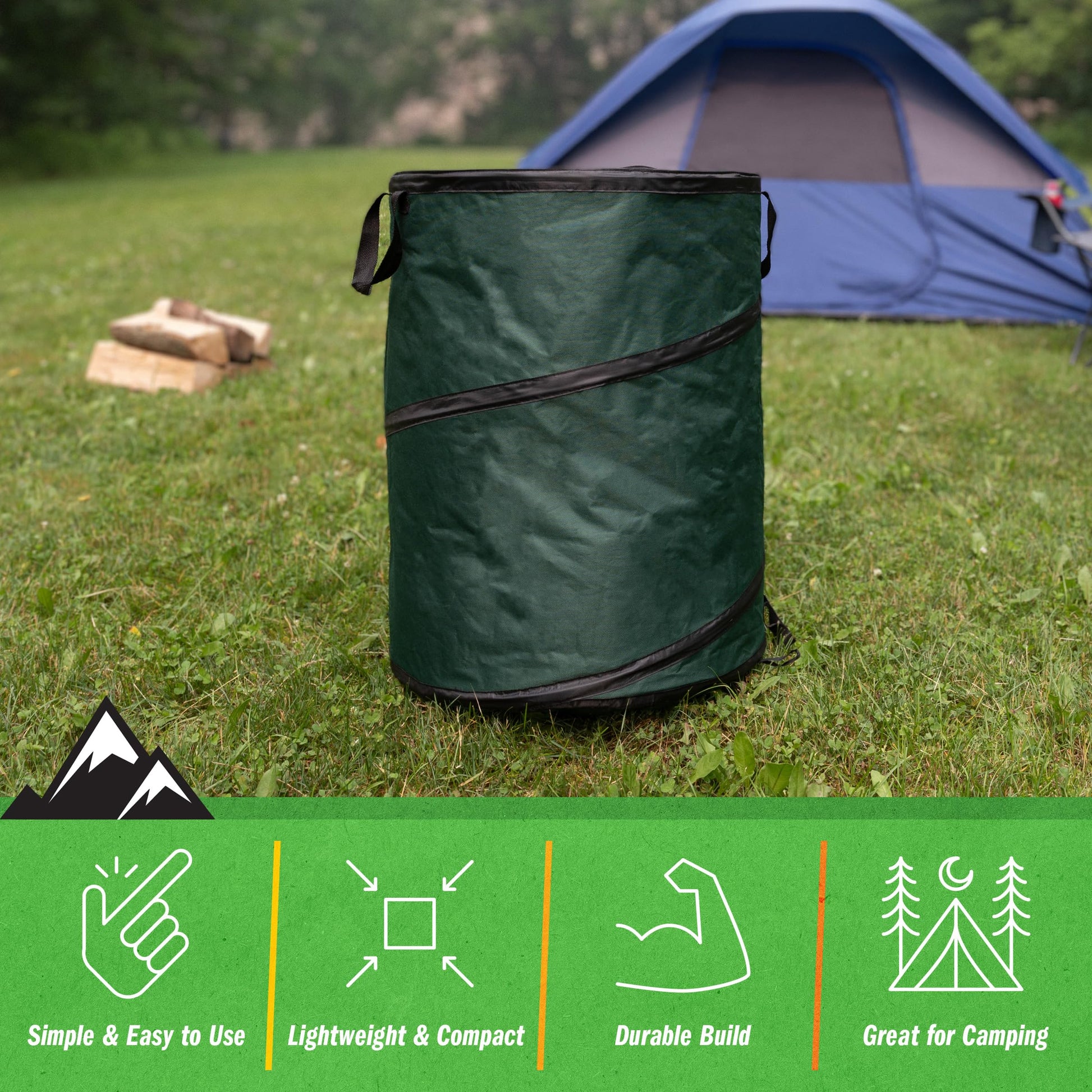 Wakeman Pop Up Outdoor Trash Can, Green, 46 Gallon
