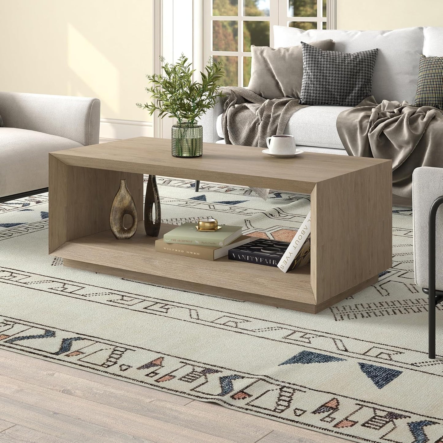 Henn&Hart 48" Rectangular Coffee Table with Open Storage Shelf for Living Room, Family Room, or