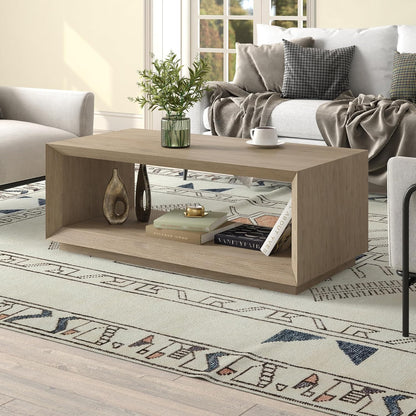 Henn&Hart 48" Rectangular Coffee Table with Open Storage Shelf for Living Room, Family Room, or