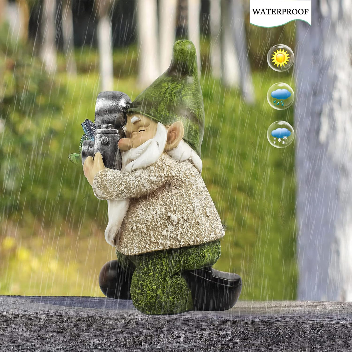 Garden Gnome-Solar Statue Outdoor-Gnomes Decorations for Yard - Photography Pose Gnome for Yard