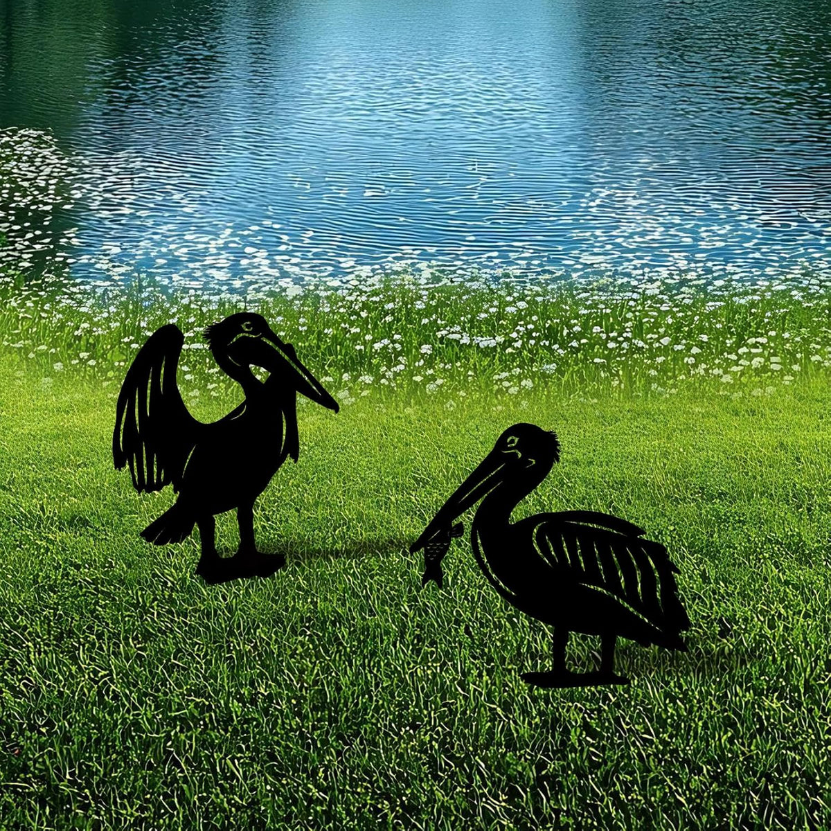 3 Pack Pelican Metal Garden Decorative Stakes, Weather Proof Silhouette Statues for Yard