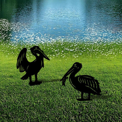 3 Pack Pelican Metal Garden Decorative Stakes, Weather Proof Silhouette Statues for Yard