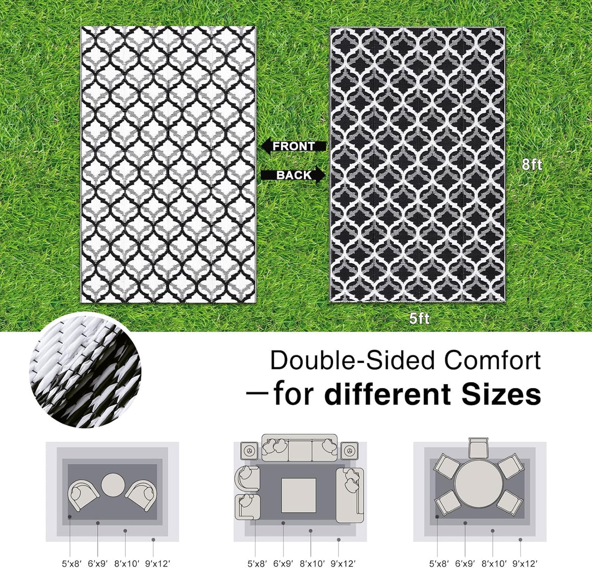 OLANLY Reversible Outdoor Rug 5x8 ft Clearance, Waterproof Outdoor Plastic Straw Rug with