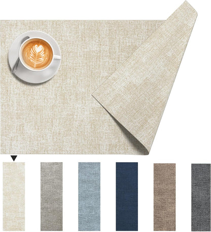 DOLOPL Placemats Set of 6, Reversible Wipeable & Heat Resistant Place Mats, Modern Faux Leather