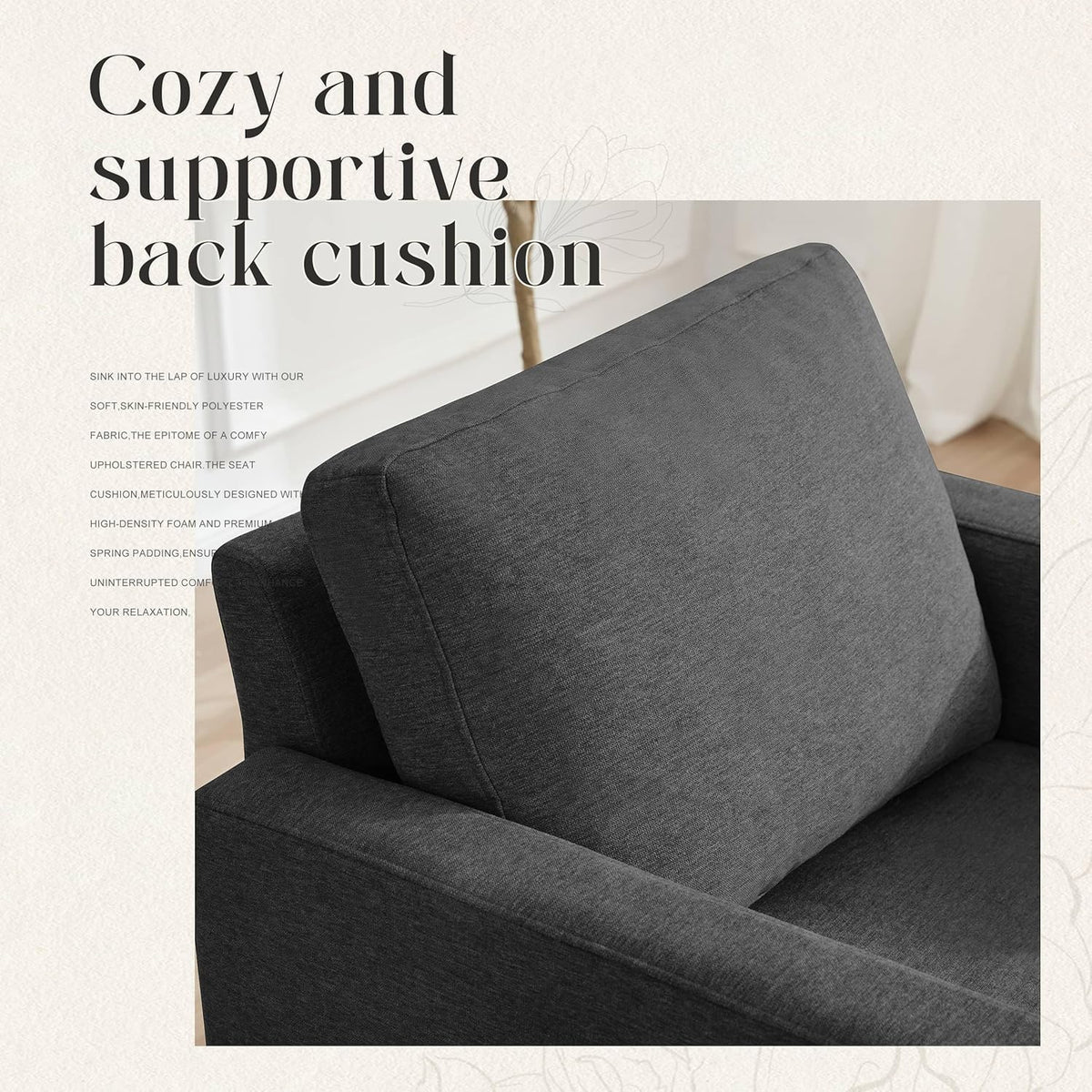 Mid-Century Accent Chair,Modern Linen Fabric Armchair for Living Room,Comfy Upholstered Reading