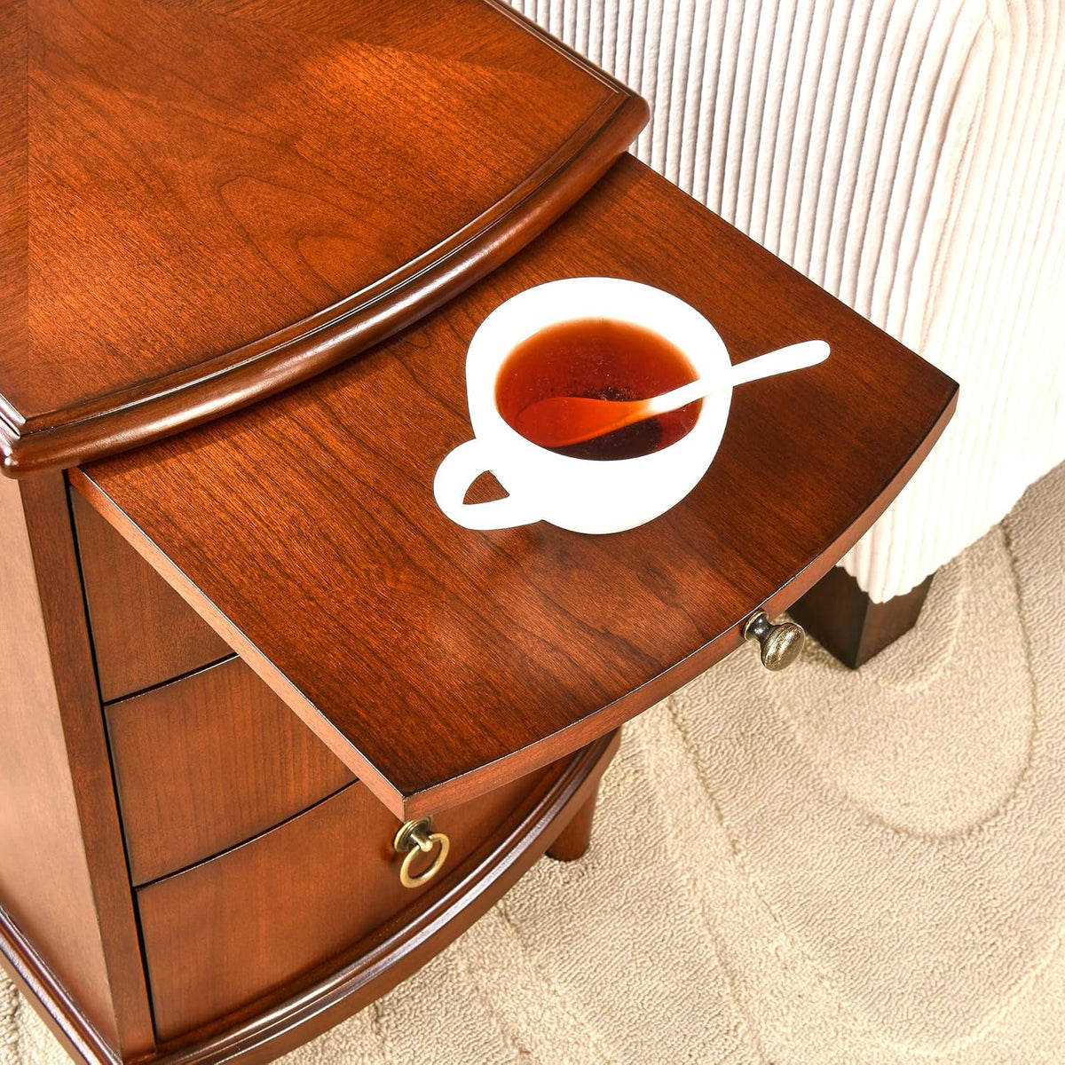Set of 2 Solid Wood End Table with 3 Drawers, Fully Assembled Nightstand with Sliding Shelf