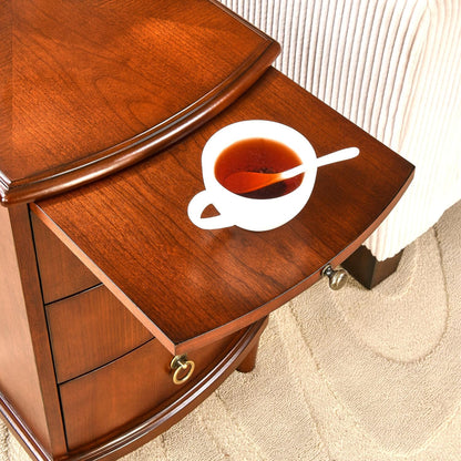 Set of 2 Solid Wood End Table with 3 Drawers, Fully Assembled Nightstand with Sliding Shelf
