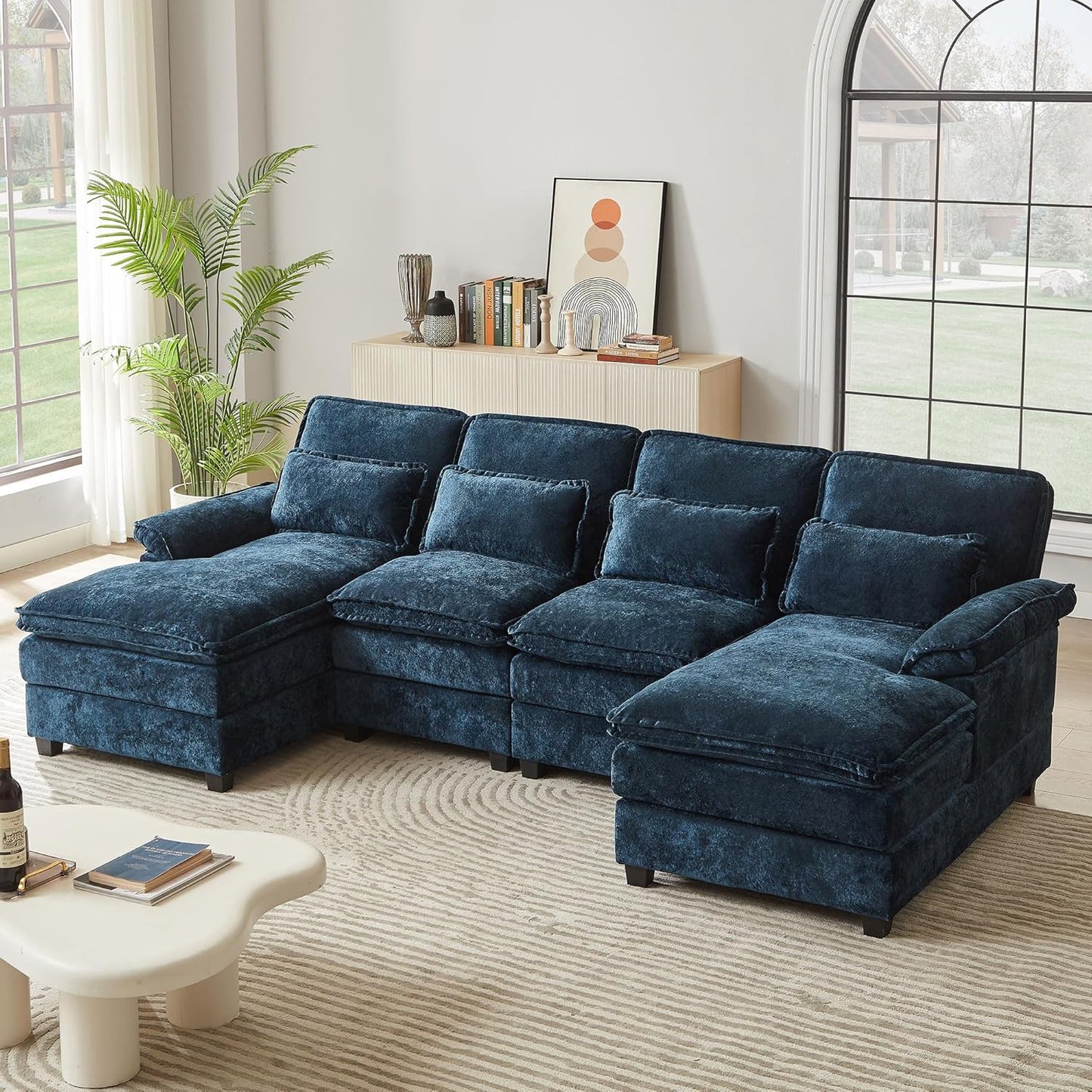 113" Oversized Cloud Couch, U Shape Sectional 4 Seat Sofa with Double Chaises, 2 Layer Cusions