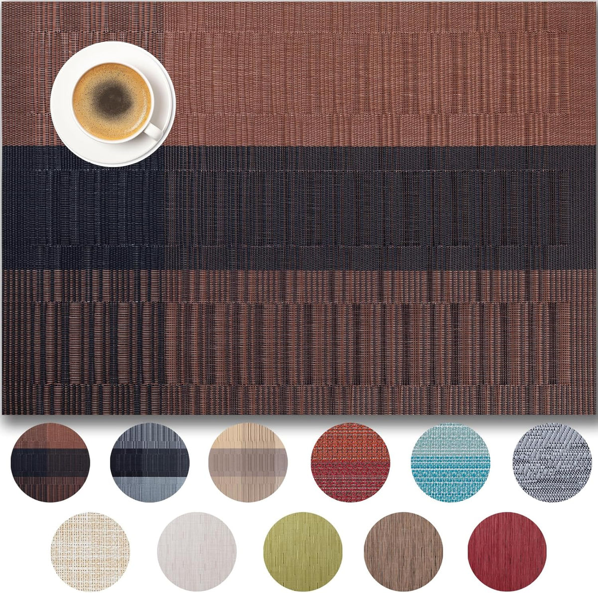 Placemats Set of 8 - Easy Clean Woven Vinyl Placemats for Dining Table, Indoor/Outdoor Place Mats