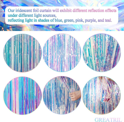 Iridescent Party Streamers Backdrop - GREATRIL Neon Transparent Holographic Tinsel Foil Fringe