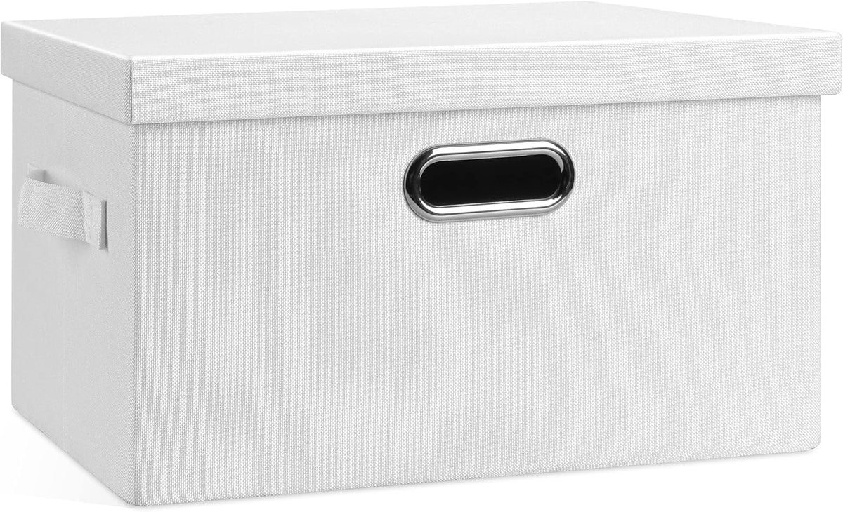 Medium 15" 21 Quart Collapsible Stackable Storage Bins with Lids, 1 Pack White Foldable Fabric