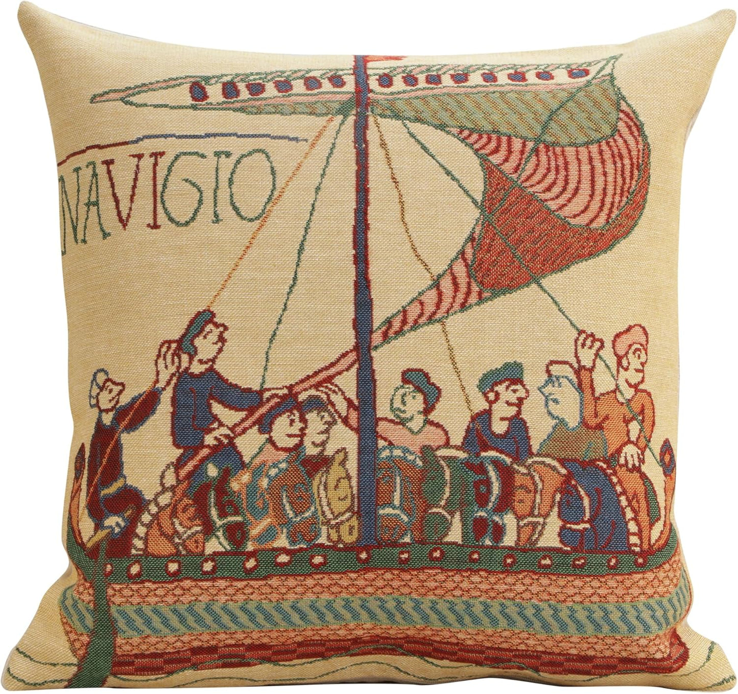 Charlotte Home Furnishings Bayeux Navigo Throw Pillow Cover 16" x 16" – Medieval Ship Decorative