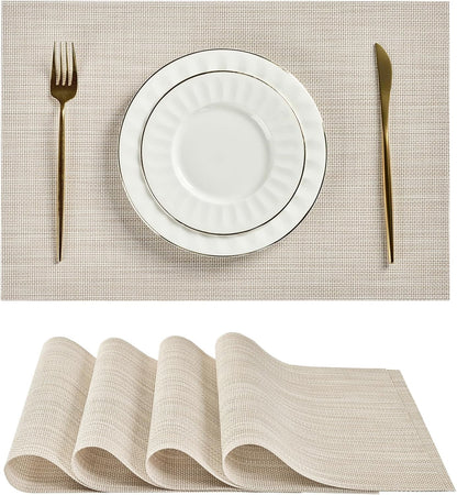Leetaltree Beige White Placemats Set of 4 - Heat Resistant Non-Slip Place mats for Dining Table