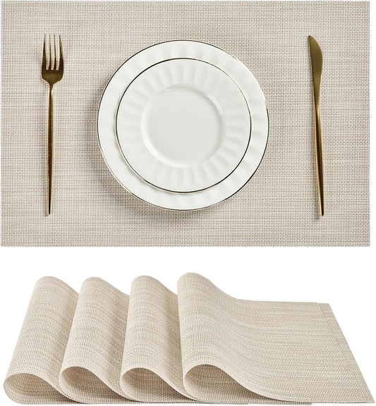 Leetaltree Beige White Placemats Set of 4 - Heat Resistant Non-Slip Place mats for Dining Table