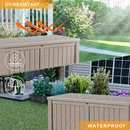 DRATO 120 Gallon Large Deck Box, Outdoor Storage Box for Patio Furniture, Patio Cushions, Gardening