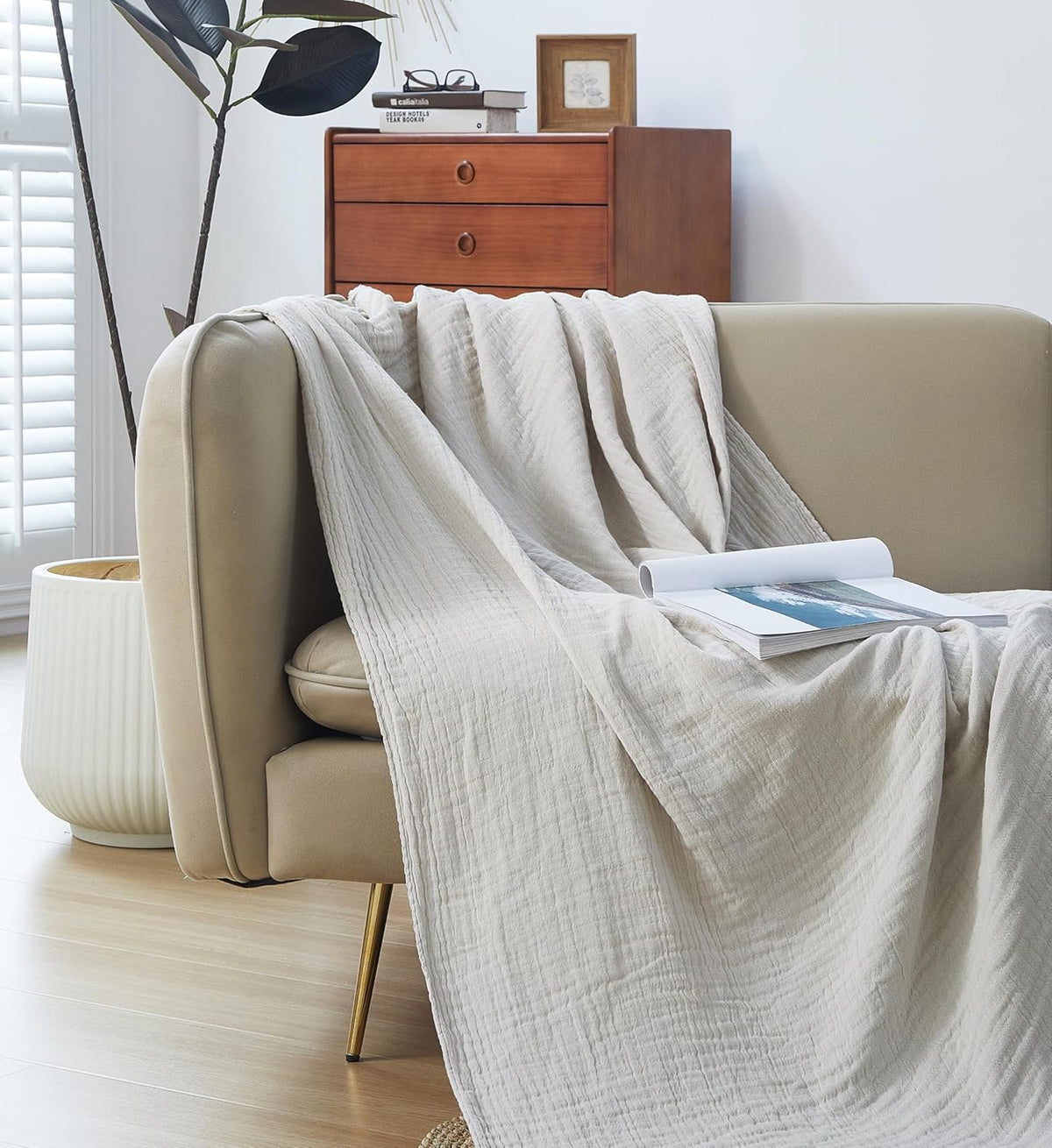 100% Cotton Muslin Throw Blanket for Bed, Couch, Small, Decorative, Soft, Pre-Washed, Breathable